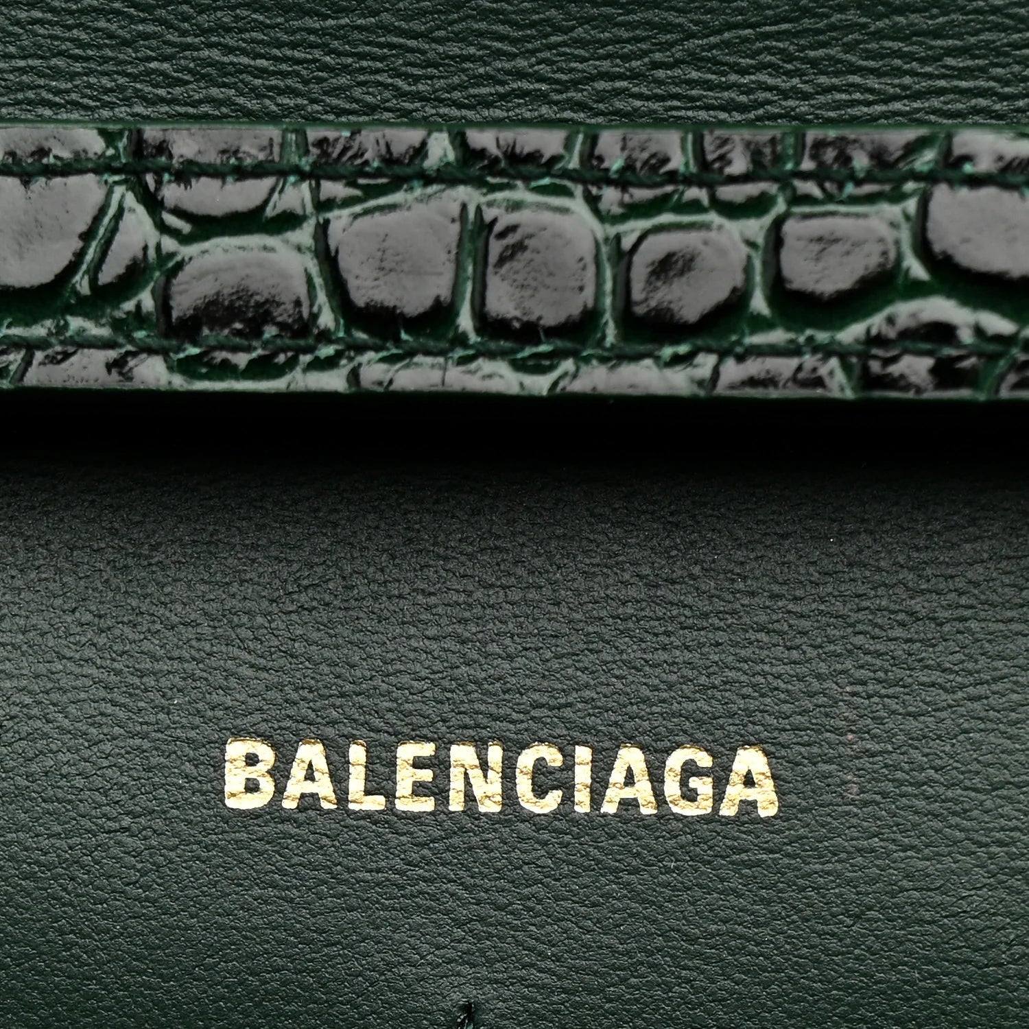 Shiny Calfskin Crocodile Embossed Hourglass Chain Bag Forest Green