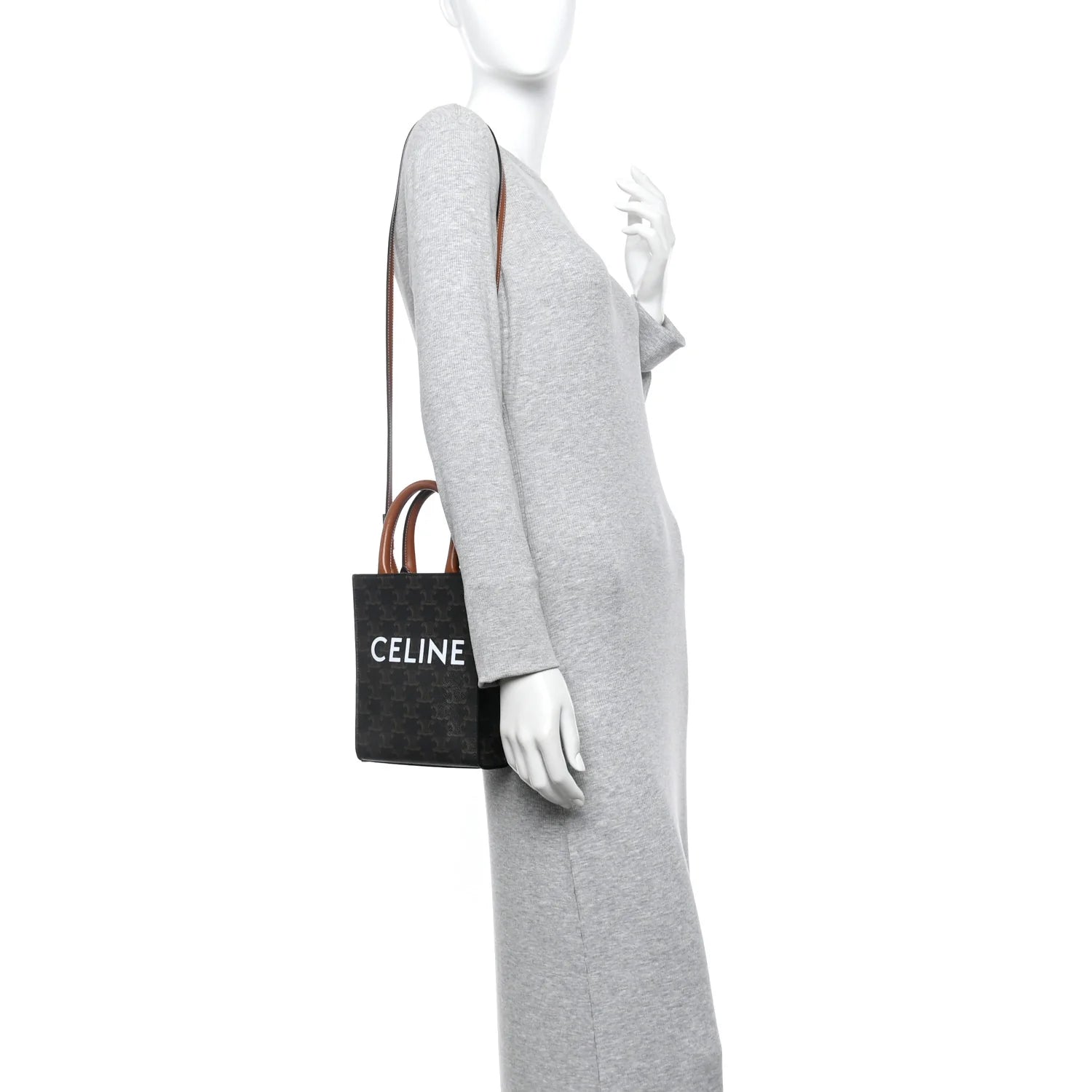 Triomphe Canvas Calfskin Mini Vertical Cabas Tan