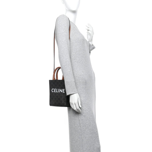 Triomphe Canvas Calfskin Mini Vertical Cabas Tan