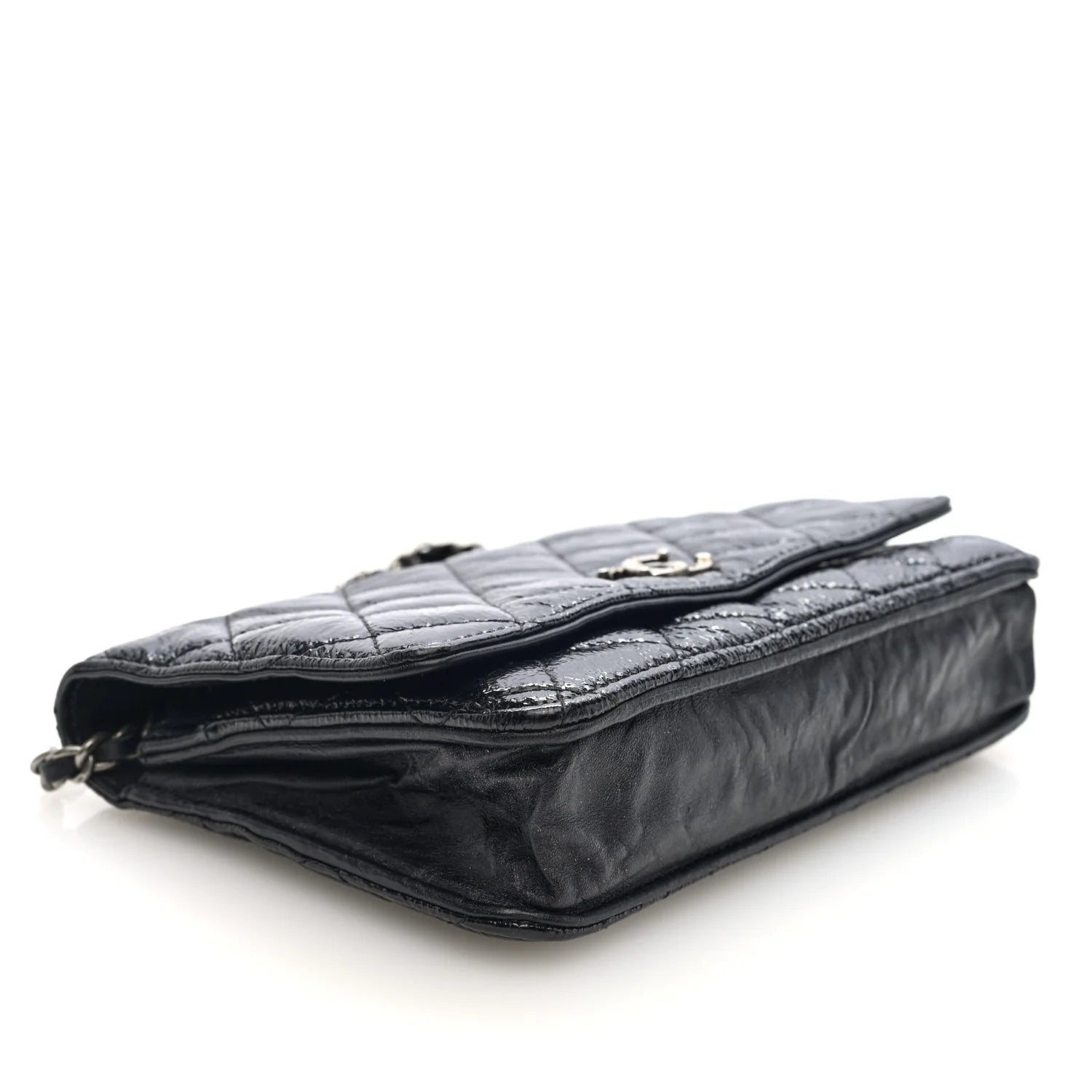 Patent Goatskin Quilted Paris Dallas Wallet on Chain WOC Black