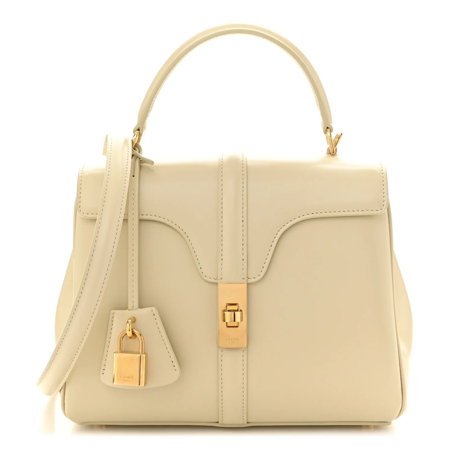Satinated Calfskin Small 16 Top Handle Bag Beige