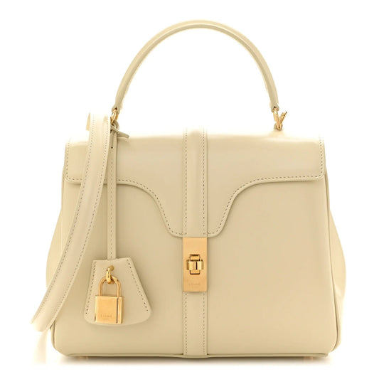 Satinated Calfskin Small 16 Top Handle Bag Beige
