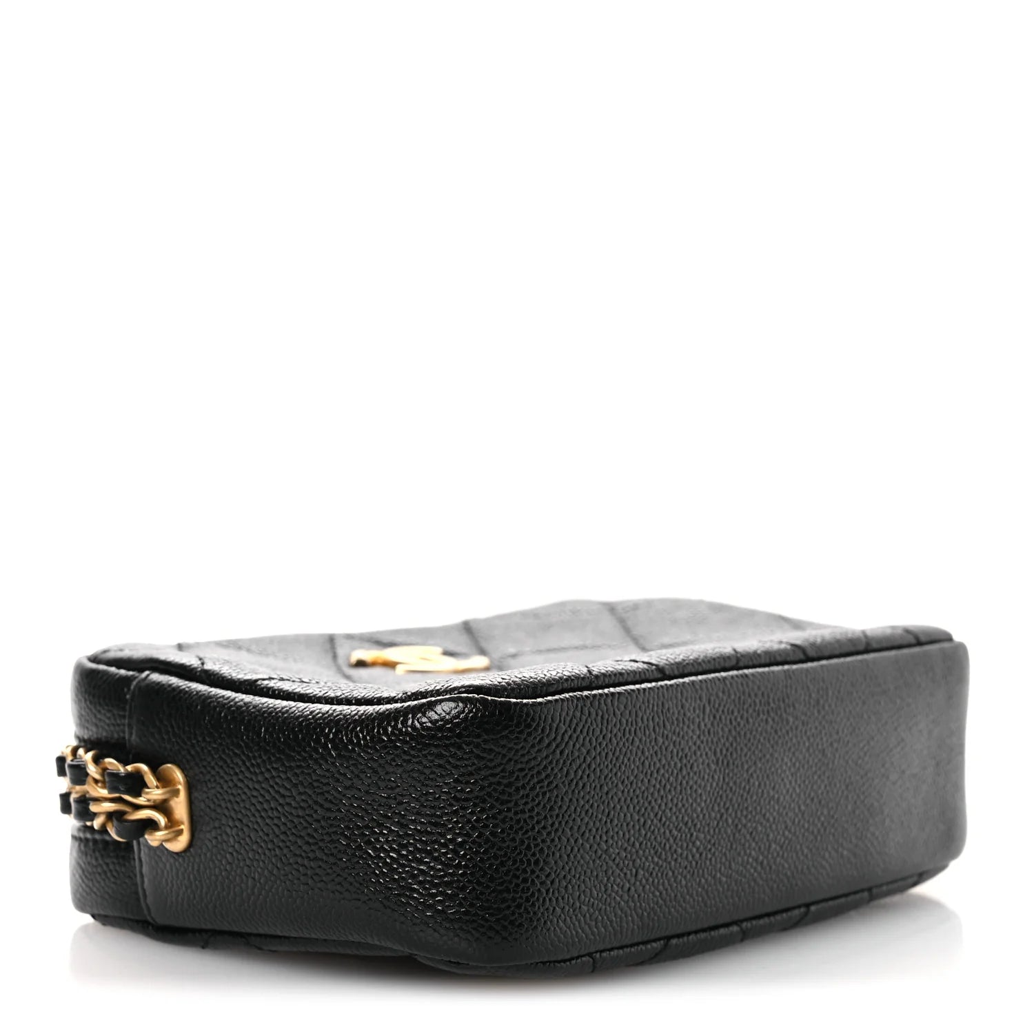 Shiny Caviar Quilted Chain Melody Camera Bag Black