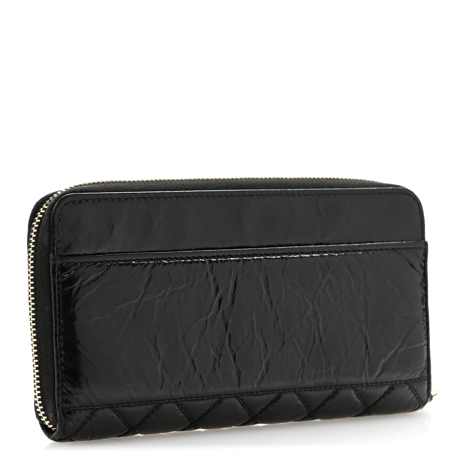 Shiny Aged Calfskin Quilted CC Wallet Black