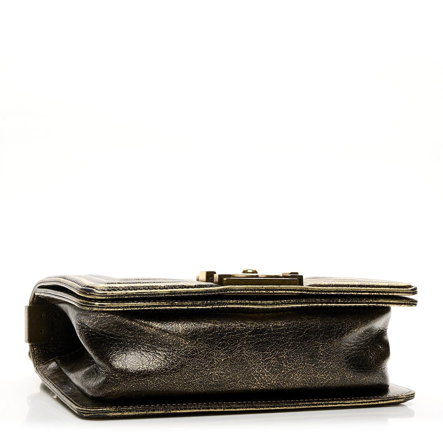 Cracked Metallic Calfskin Quilted Small Boy Flap Gold