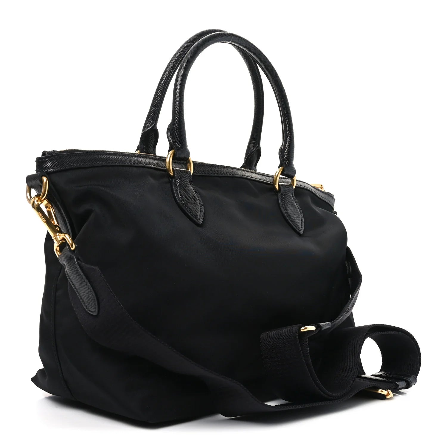 Tessuto Nylon Saffiano Shopping Tote Black