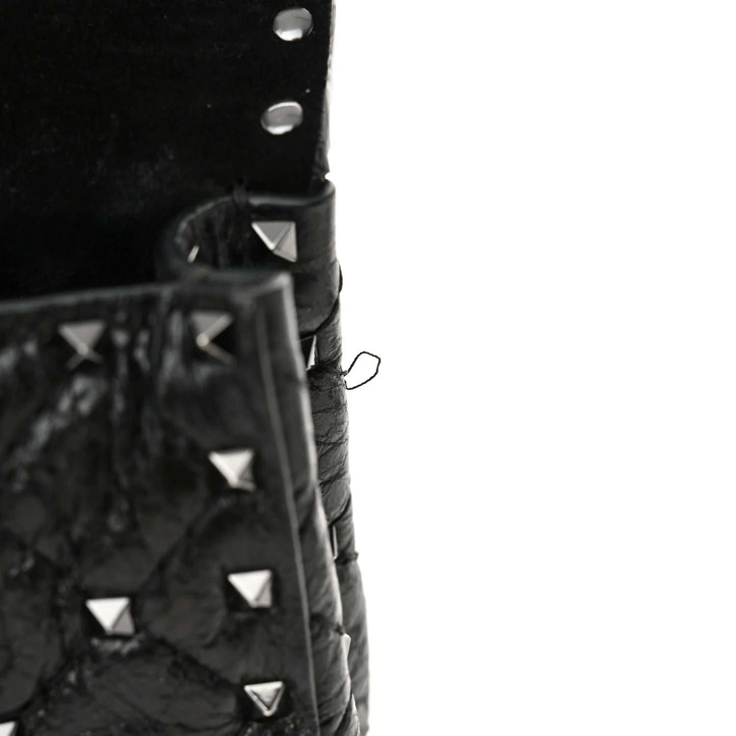 Craquele Nappa Small Rockstud Spike Shoulder Bag Black