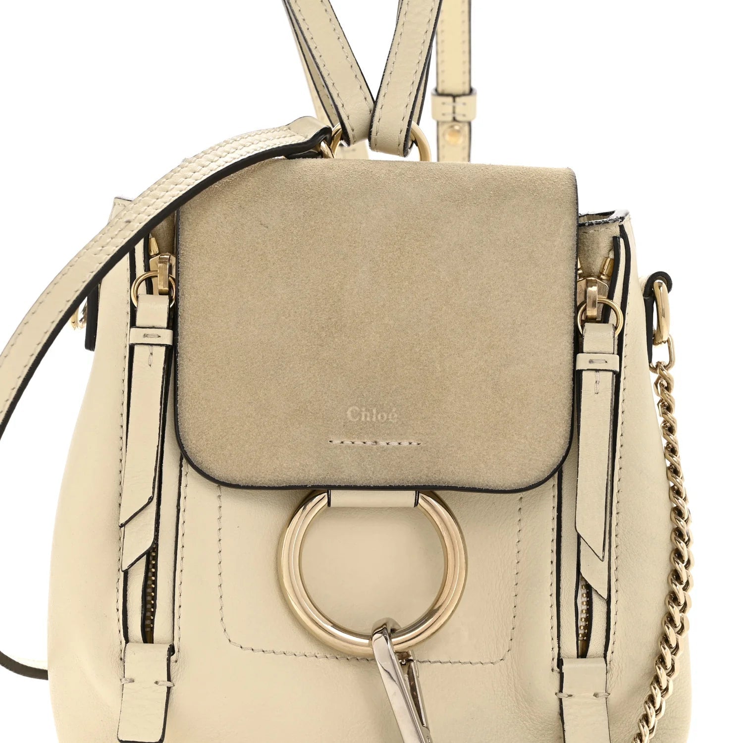 Suede Calfskin Mini Faye Backpack off White
