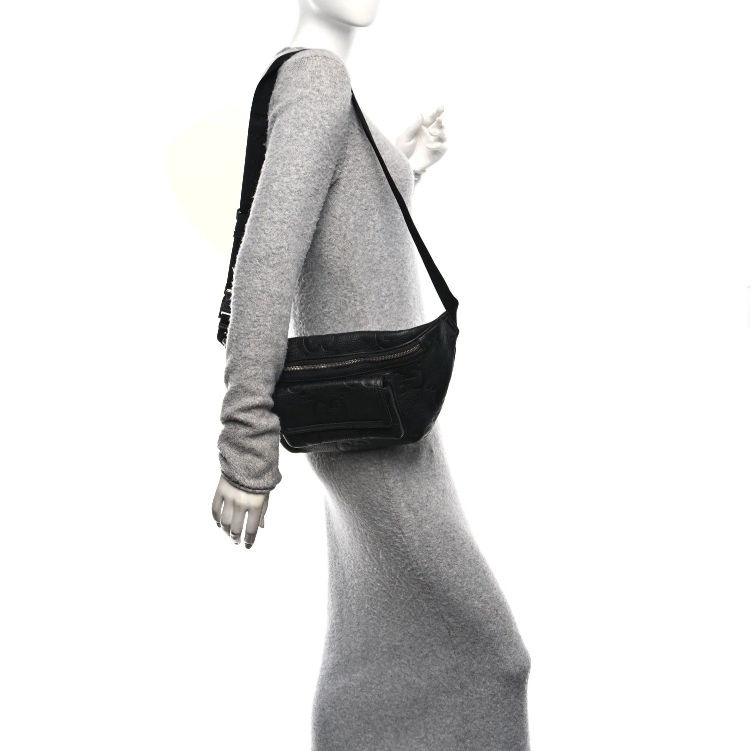 Piuma Calfskin Jumbo GG Embossed Pocket Belt Bag Black