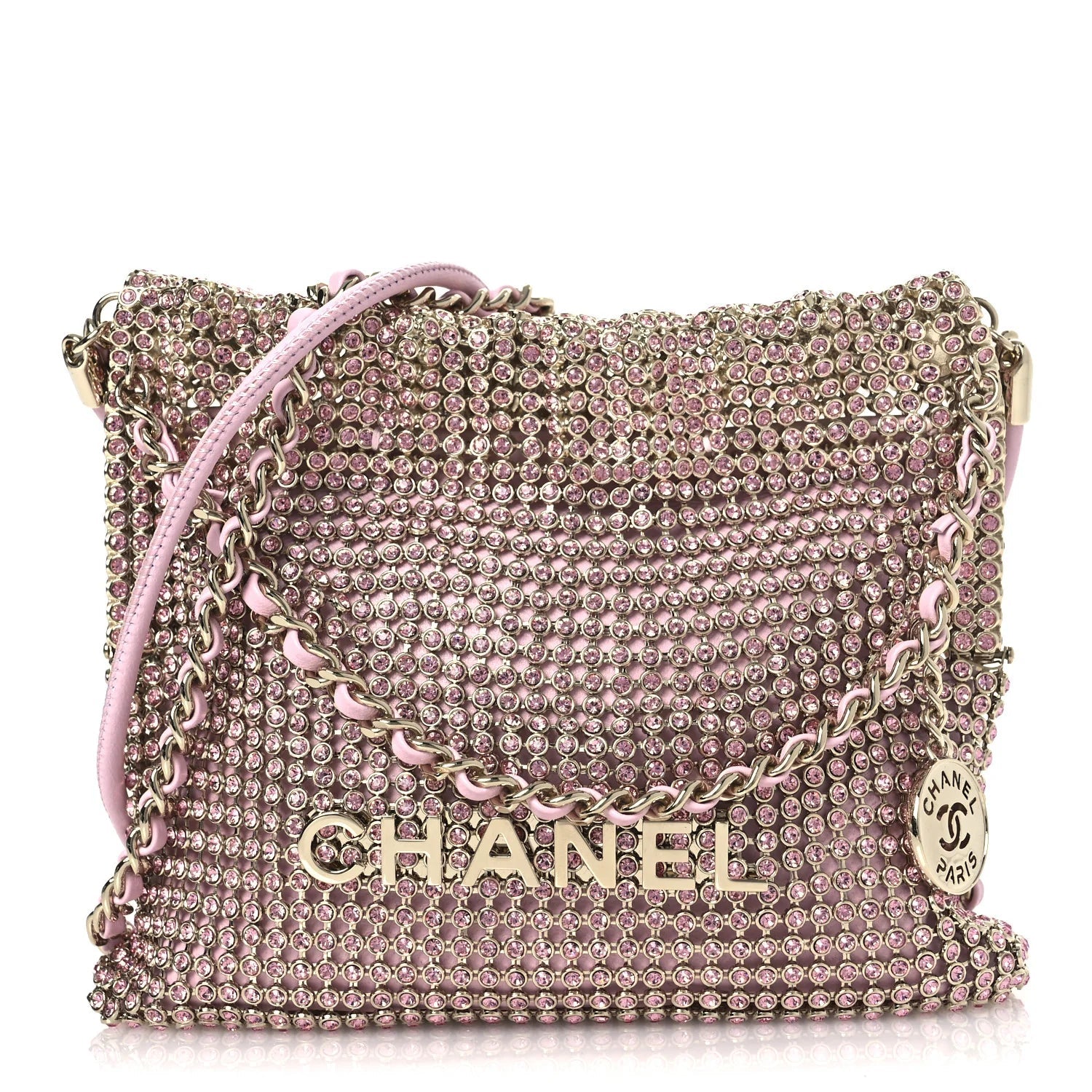 Crystal Embellished Metallic Lambskin Mini  22 Pink