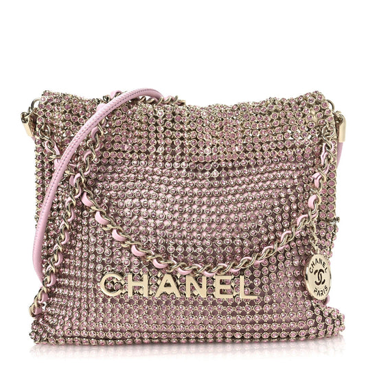 Crystal Embellished Metallic Lambskin Mini  22 Pink