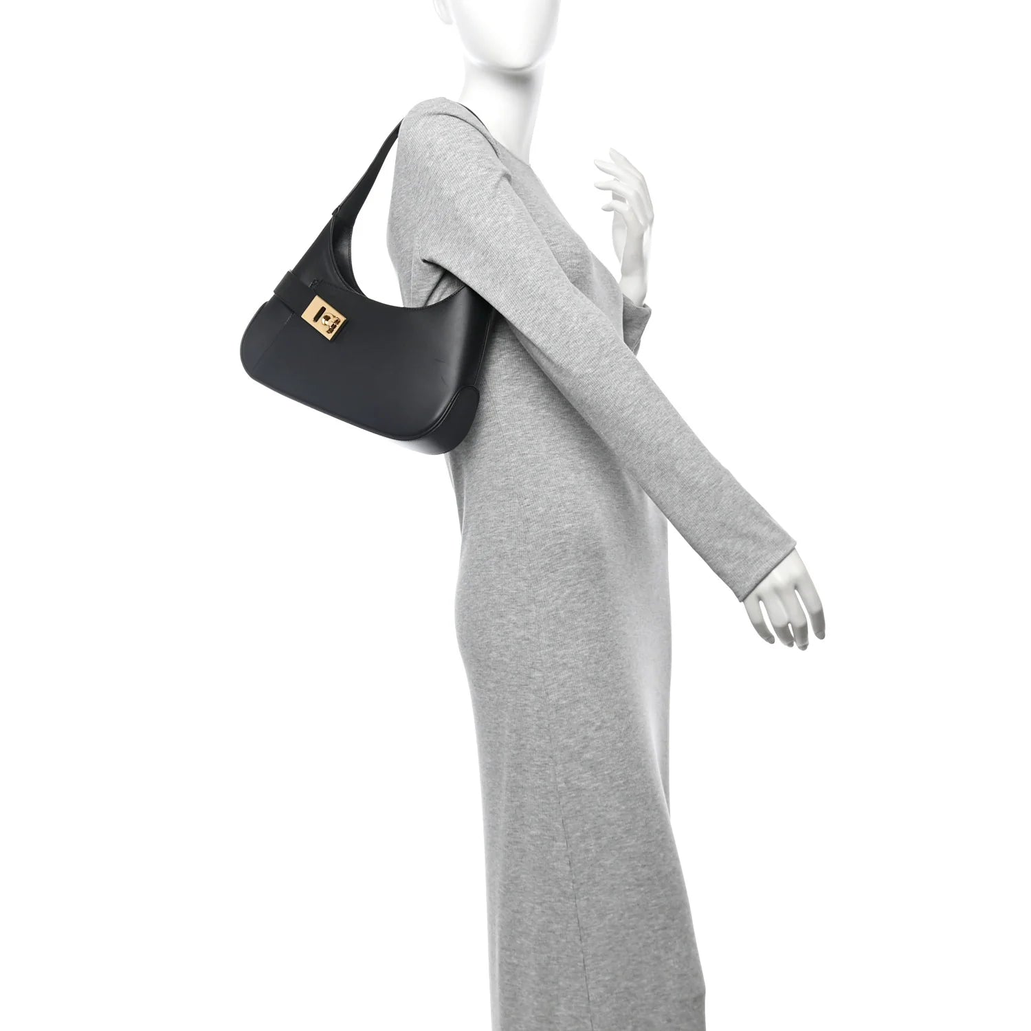 Soft Calfskin Gancini Hobo Black