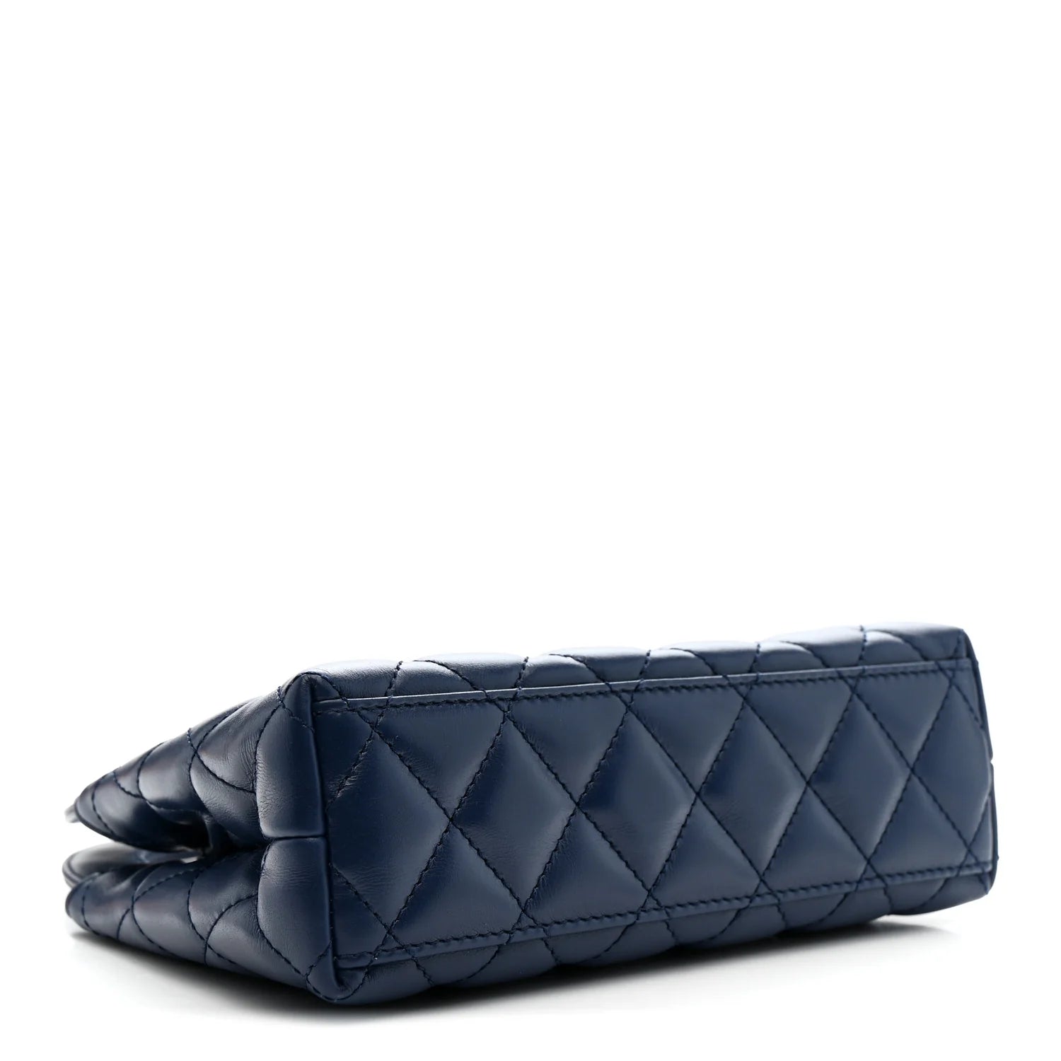 Shiny Aged Calfskin Quilted Nano Kelly Shopper Dark Blue
