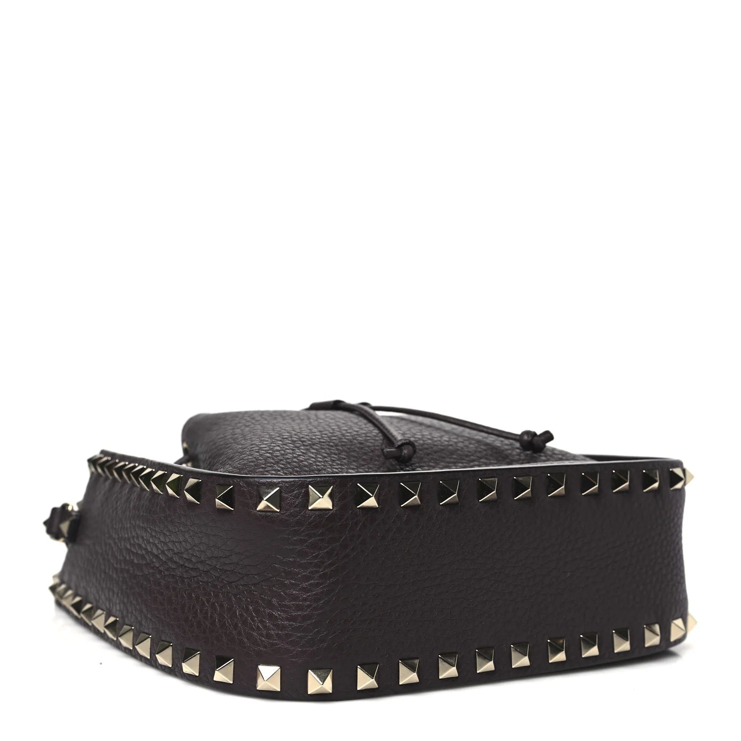 Grained Calfskin Rockstud Bucket Bag Vinaccia