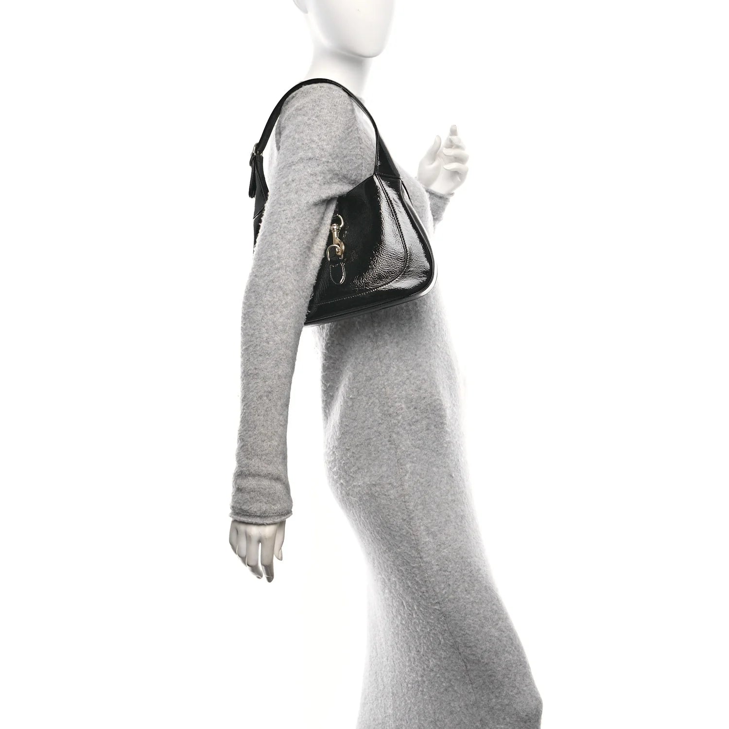 Patent Calfskin Small Jackie Shoulder Bag Black