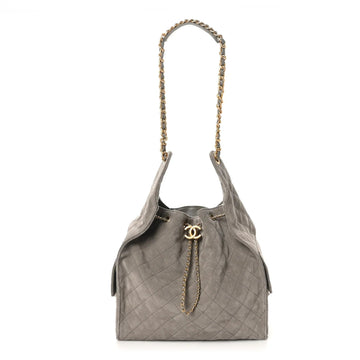 Suede Quilted Medium  25 Handbag Dark Grey