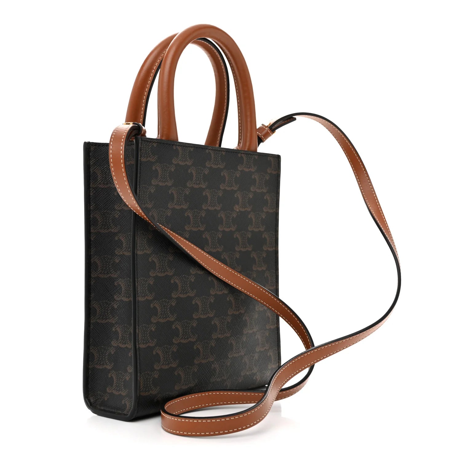 Triomphe Canvas Calfskin Mini Vertical Cabas Tan