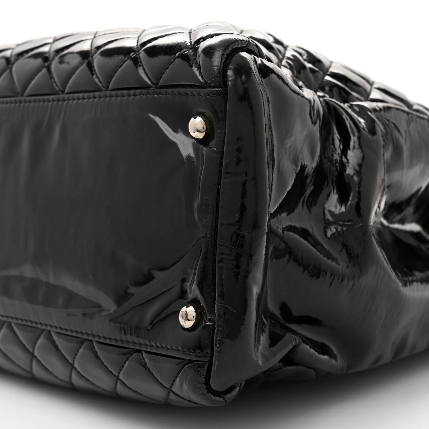 Patent Quilted Large Shopping Tote Black