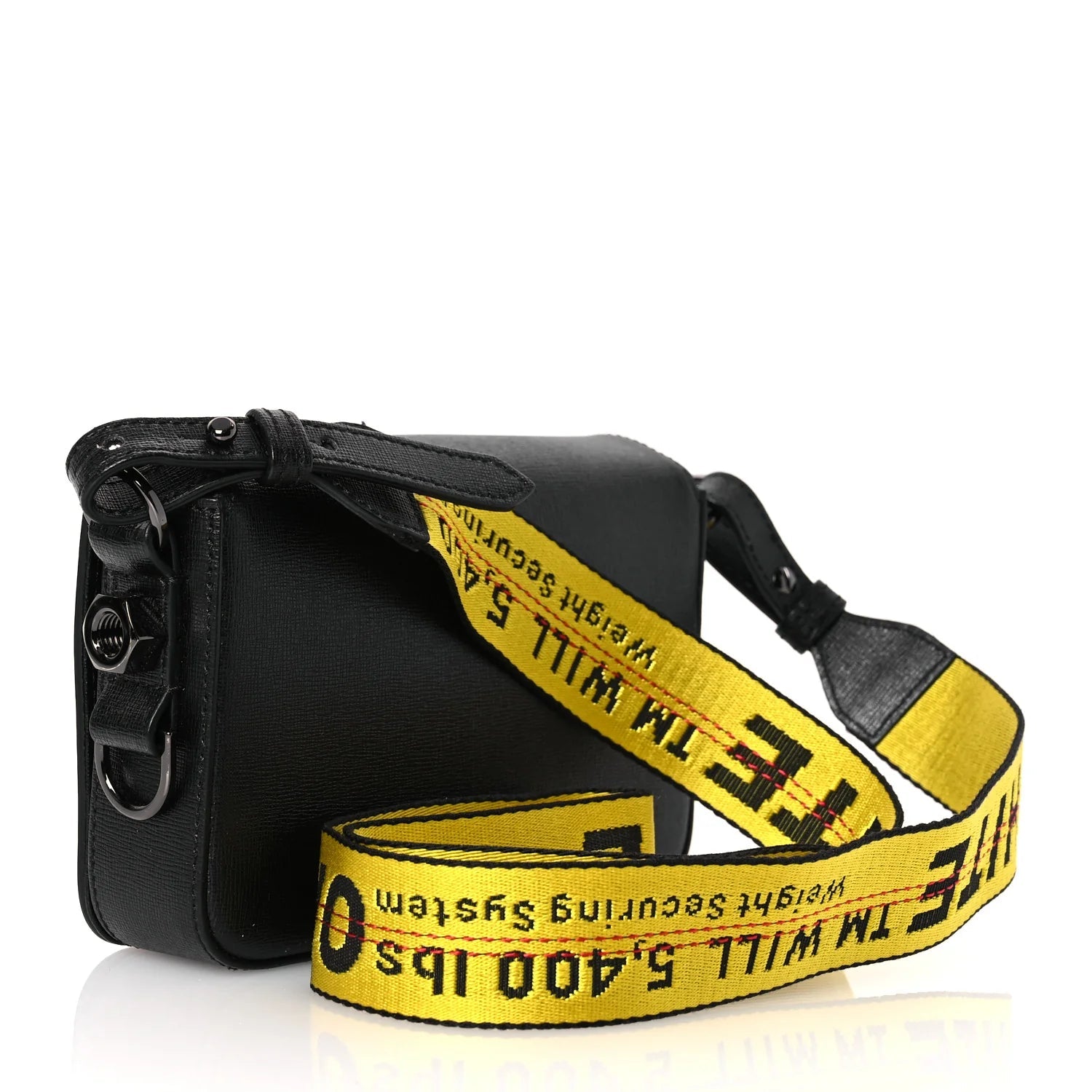 Saffiano Striped Mini Diag Binder Clip Bag Black White Yellow