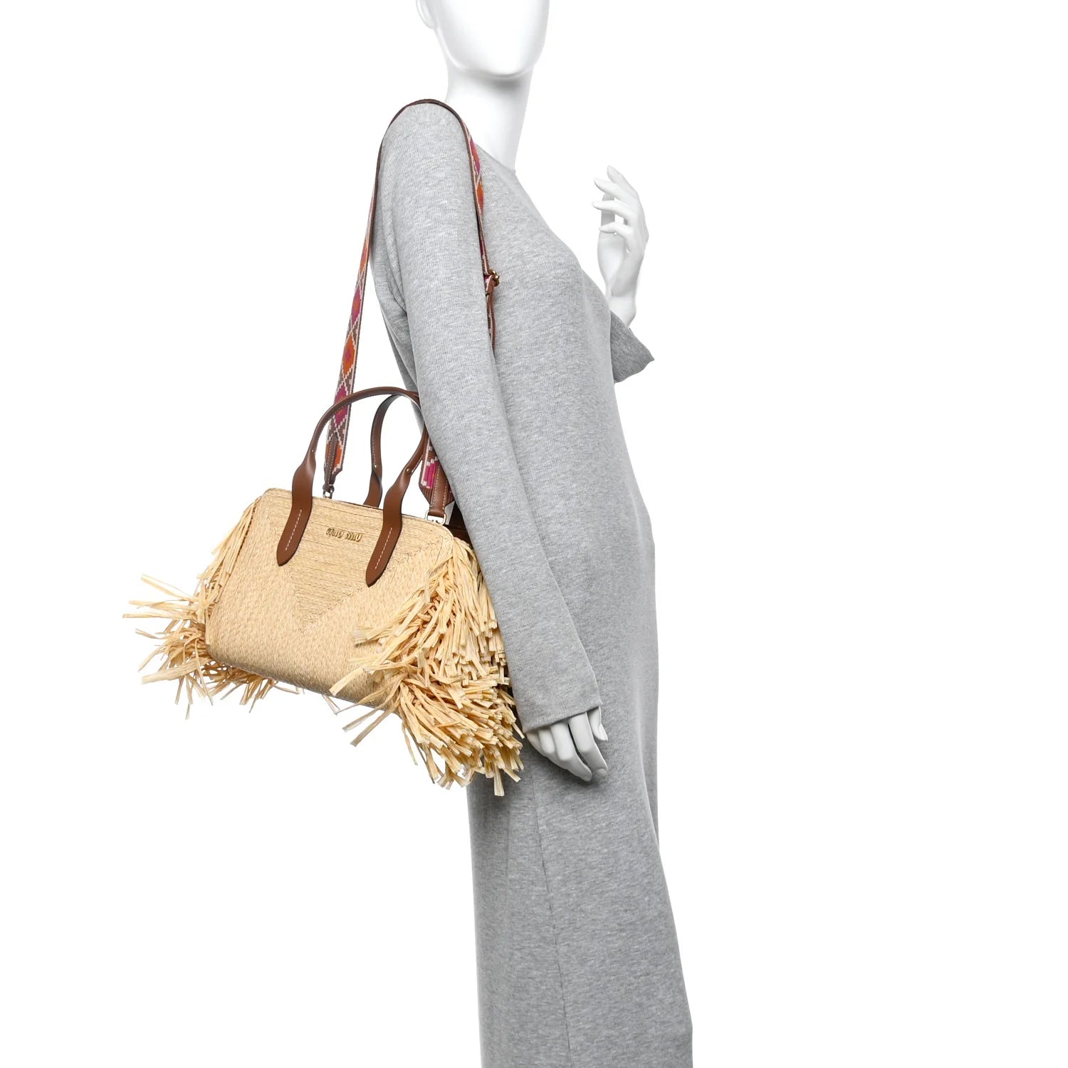 Raffia Fringe on the Coast Top Handle Tote Natural Cognac