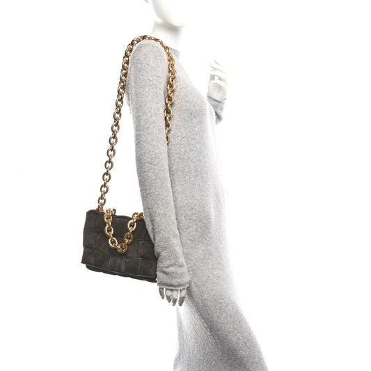 Suede Maxi Intrecciato Padded Chain Cassette Crossbody Bag Fondant