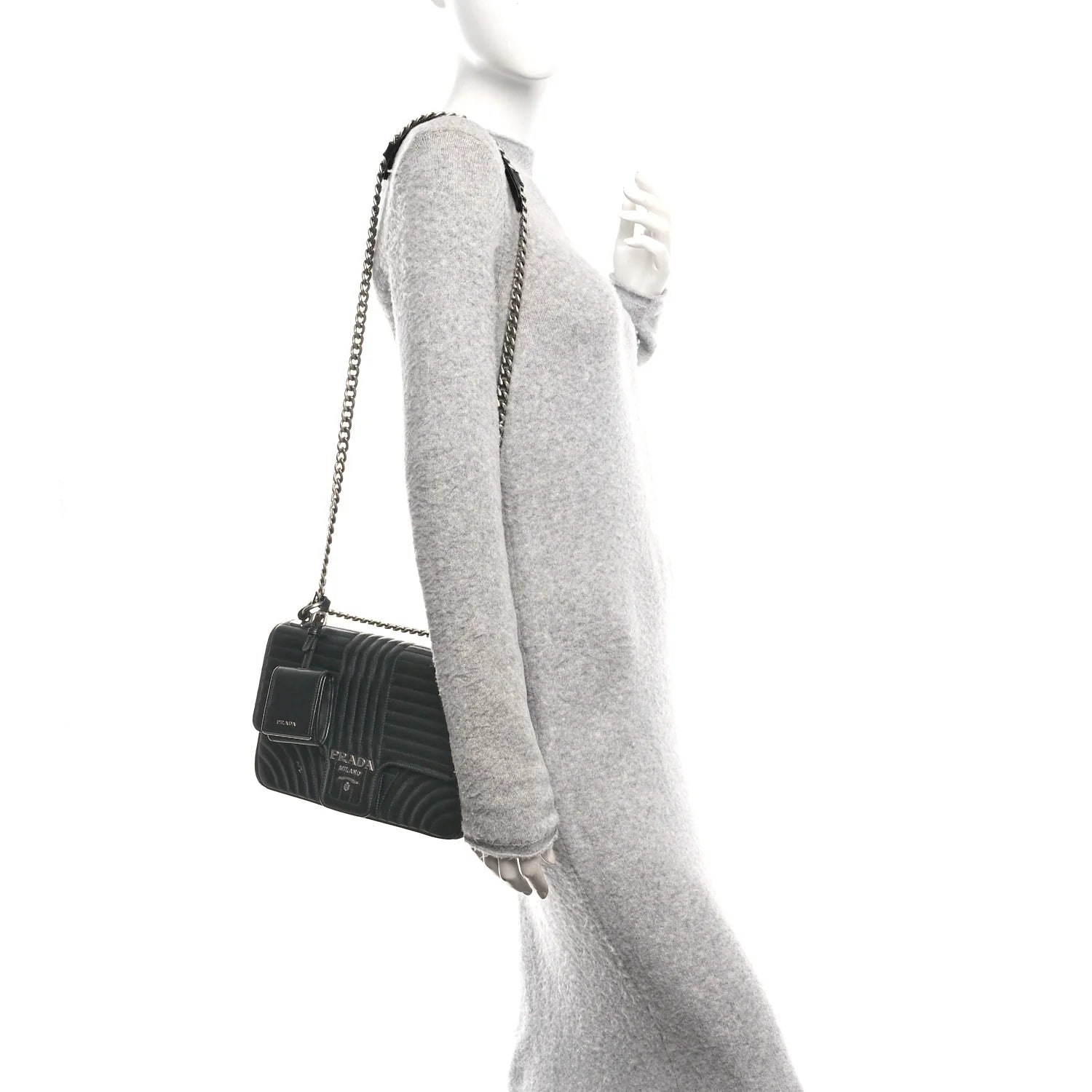 Soft Calfskin Impunture Diagramme Large Chain Flap Shoulder Bag Black