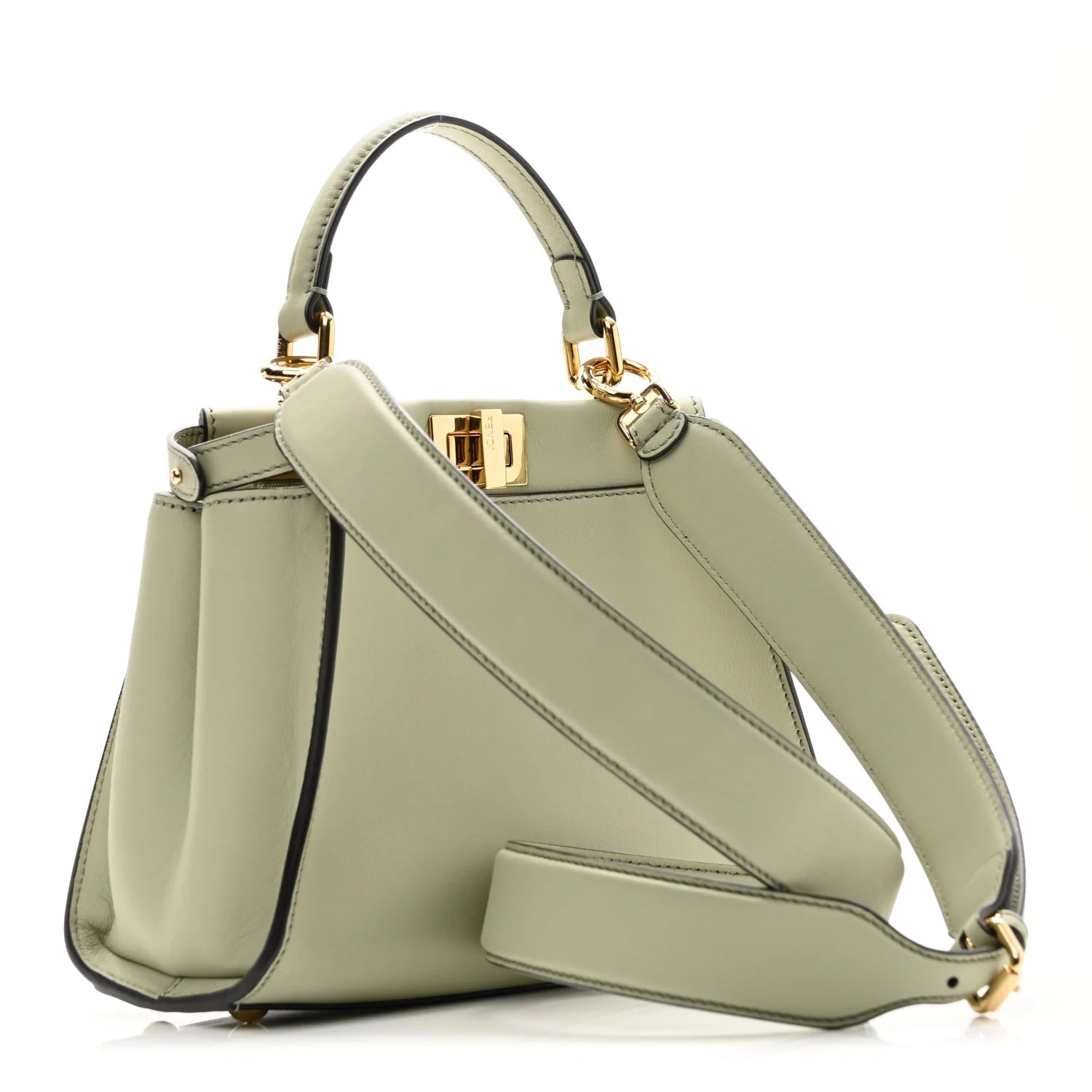 Vitello Seta Canvas FF Embroidered Mini Peekaboo Iconic Satchel Green Tea