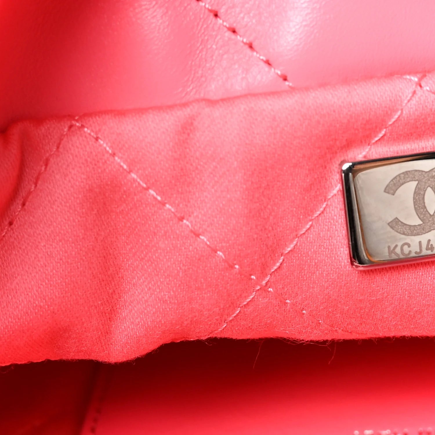 Shiny Calfskin Quilted Rainbow Metal Mini  22 Coral Pink