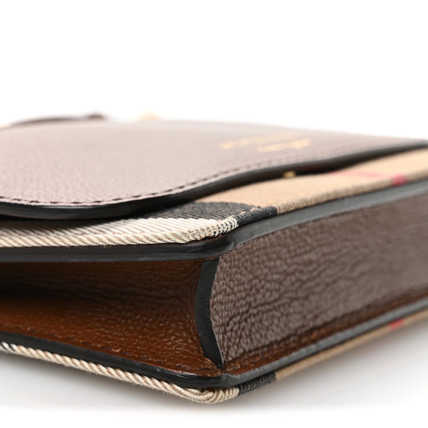 Grained Calfskin House Check Tartan Mix Hampshire Wallet on Chain Tan