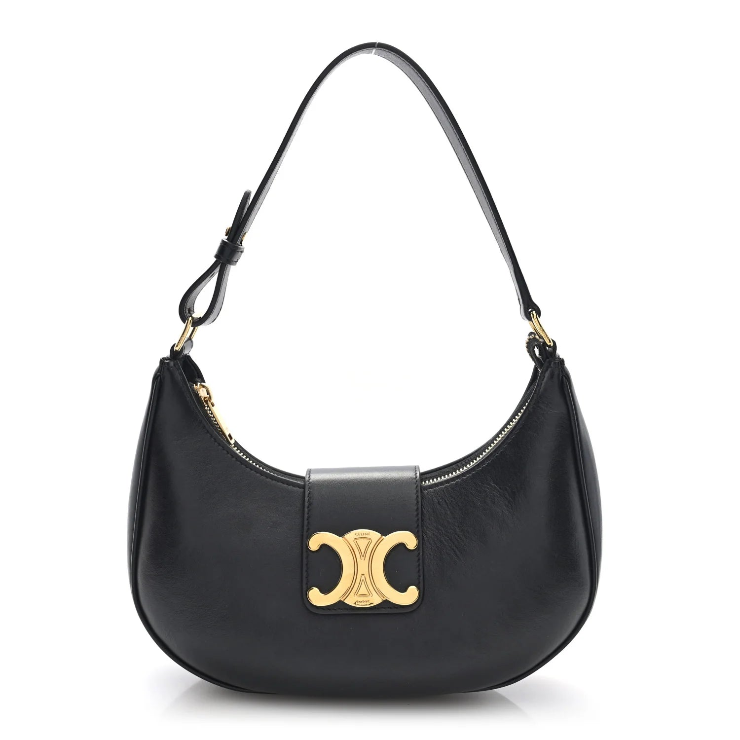 Smooth Calfskin Medium Strap Ava Triomphe Shoulder Bag Black