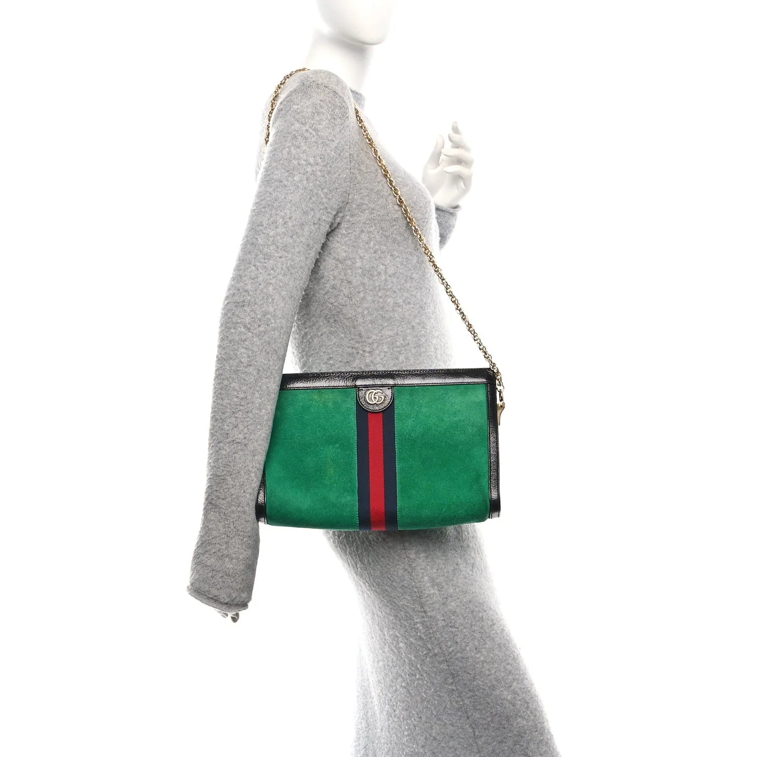 Suede Patent Web Medium Ophidia Chain Shoulder Bag New Shamarock Black