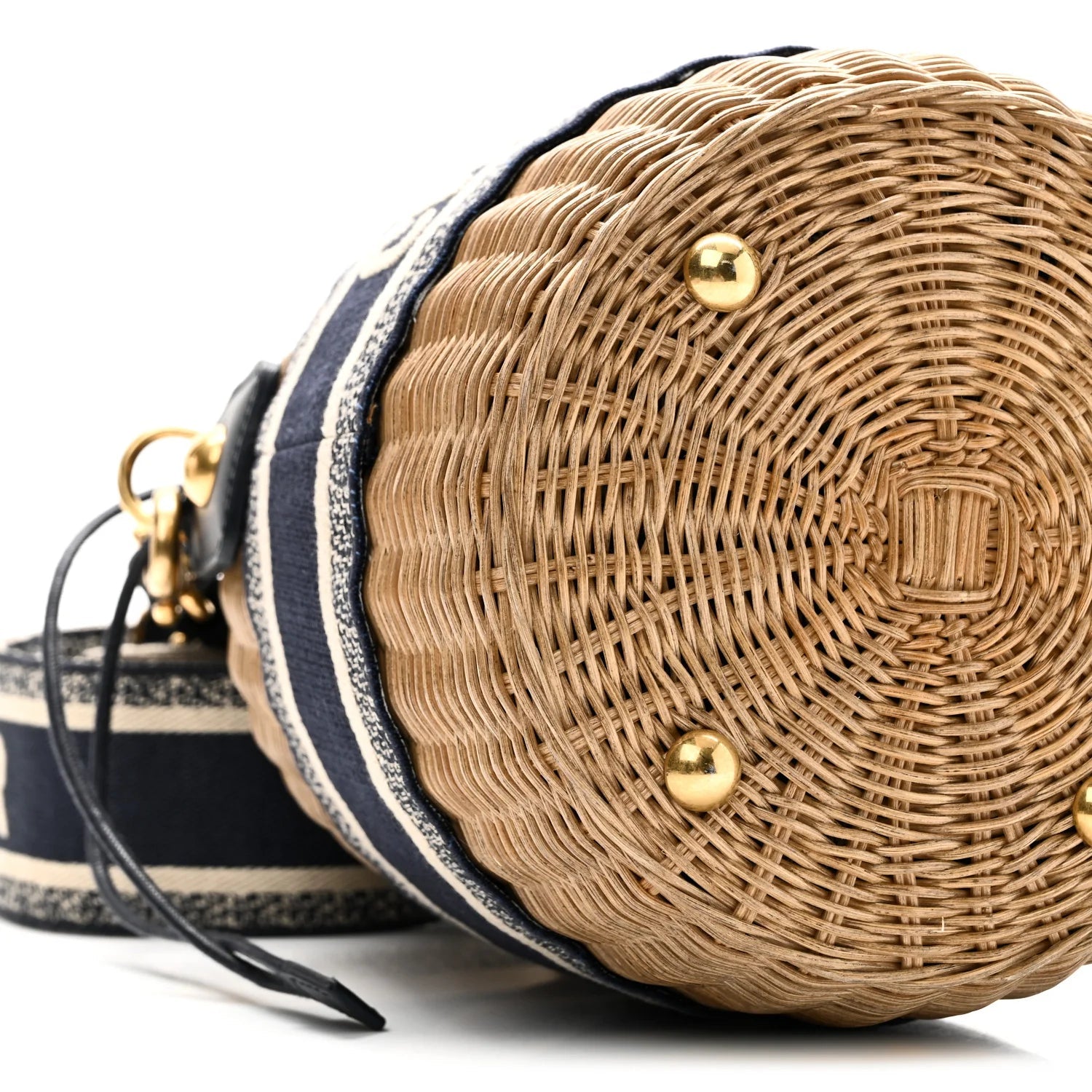 Wicker Oblique Drawstring Bucket Bag Blue