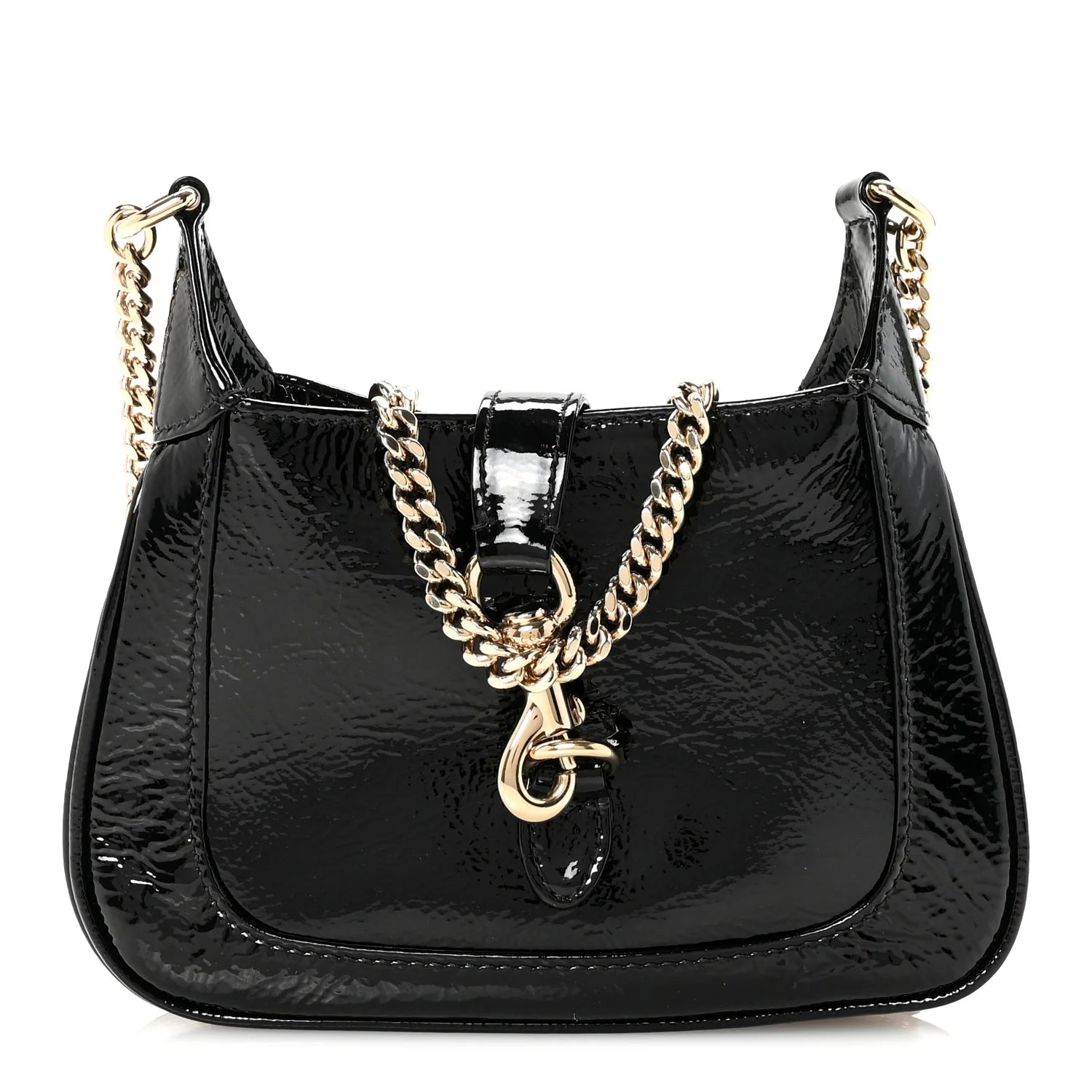 Crinkled Patent Mini Jackie Notte Bag Black