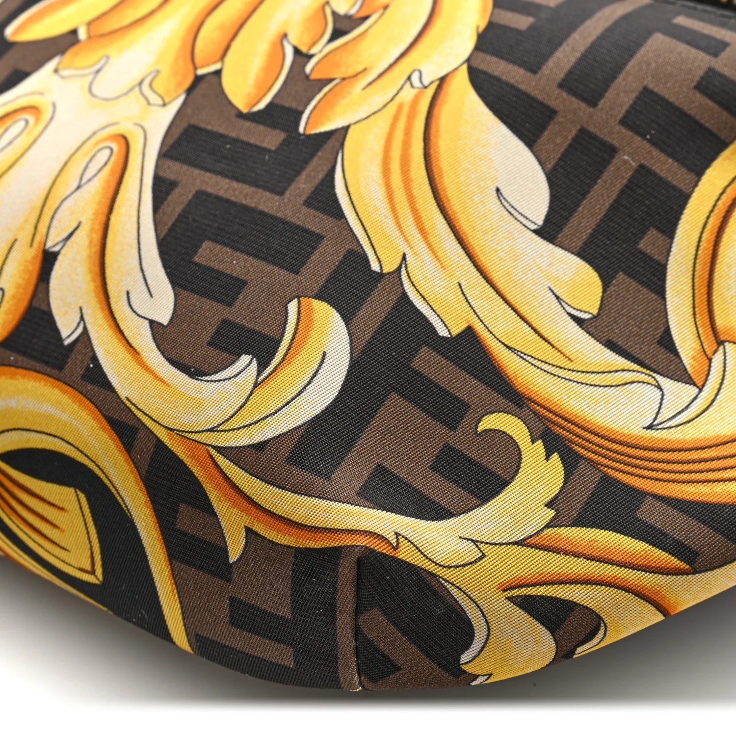 X VERSACE Nylon Cuoio Romano Fendace FF Baroque Belt Bag Black Gold