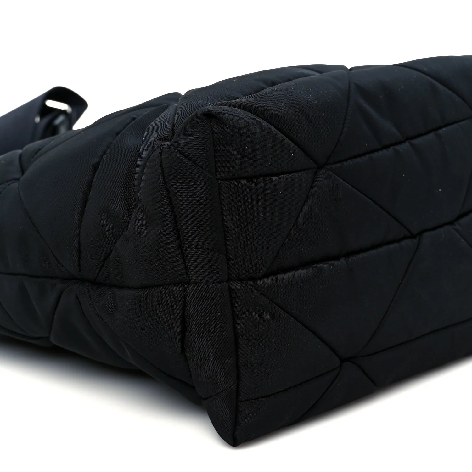 Re-Nylon Nappa Triangle Quilted Padded Double Handled Zip Pocket Tote Black