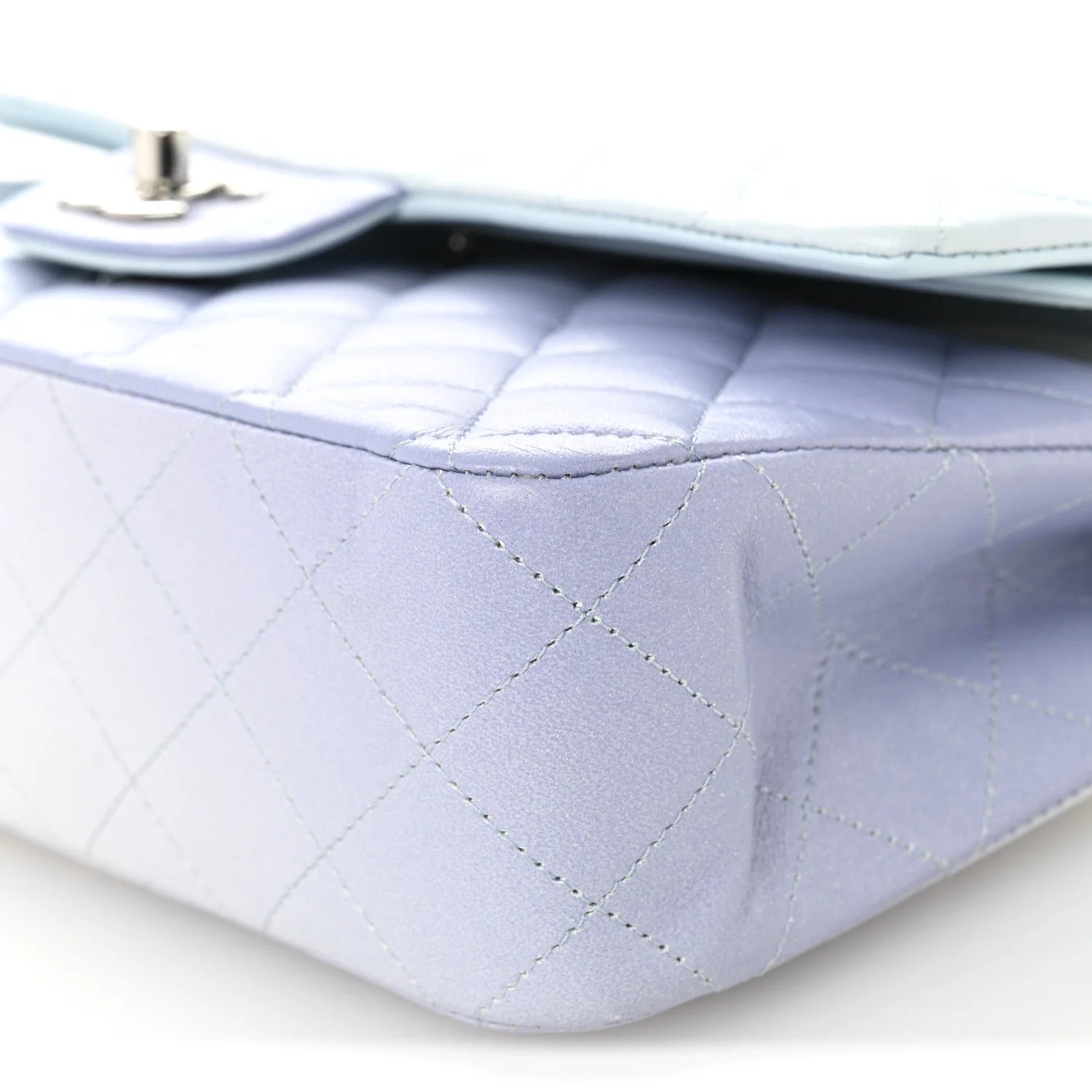 Perforated Lambskin Quilted Medium Double Flap Light Blue Light Purple White