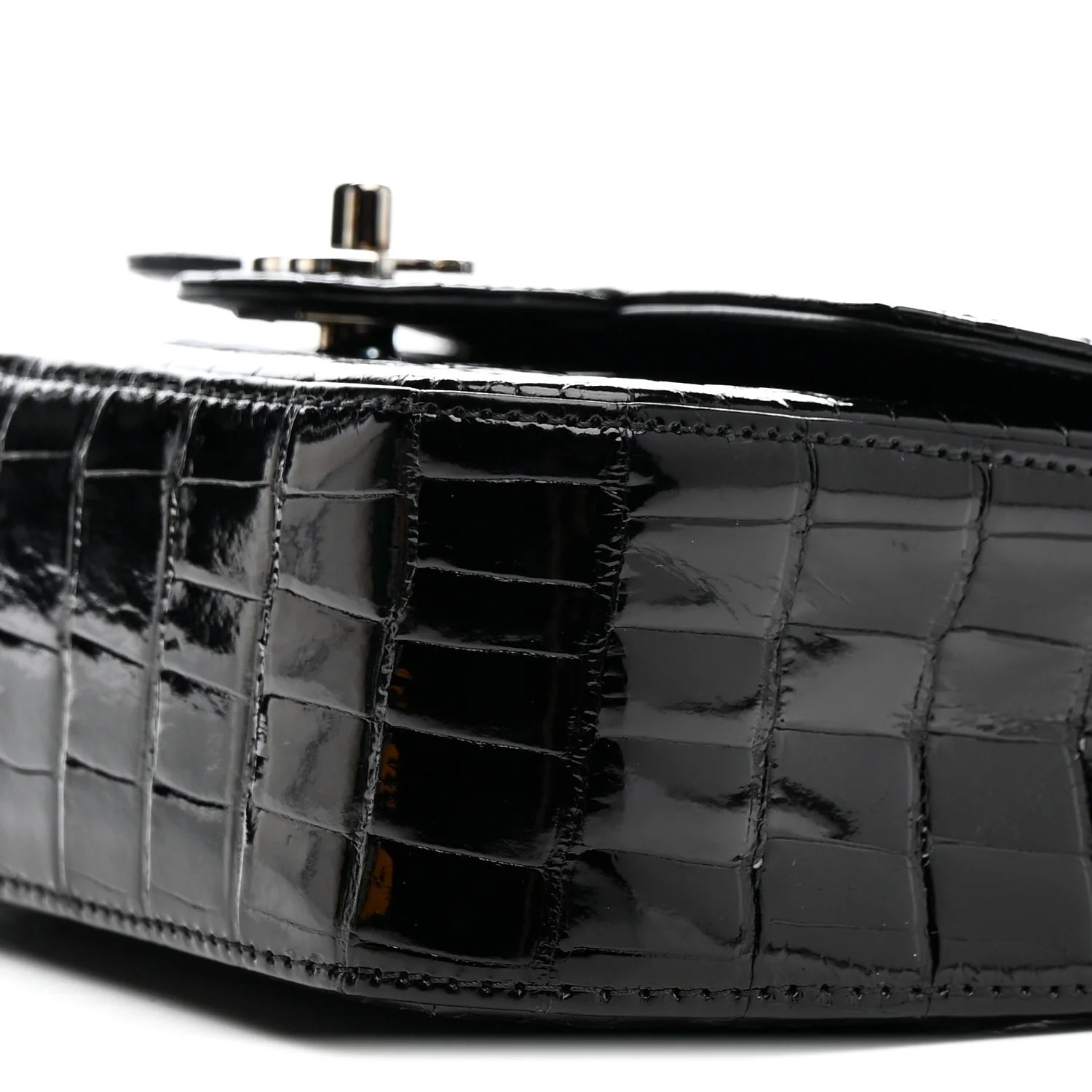Shiny Alligator Mini Rectangular Flap Black