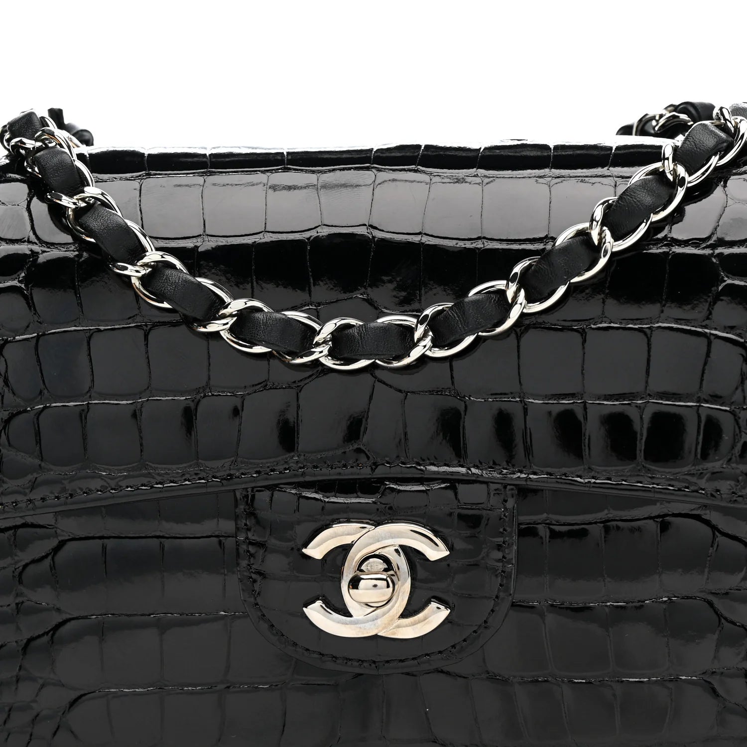 Shiny Alligator Mini Rectangular Flap Black