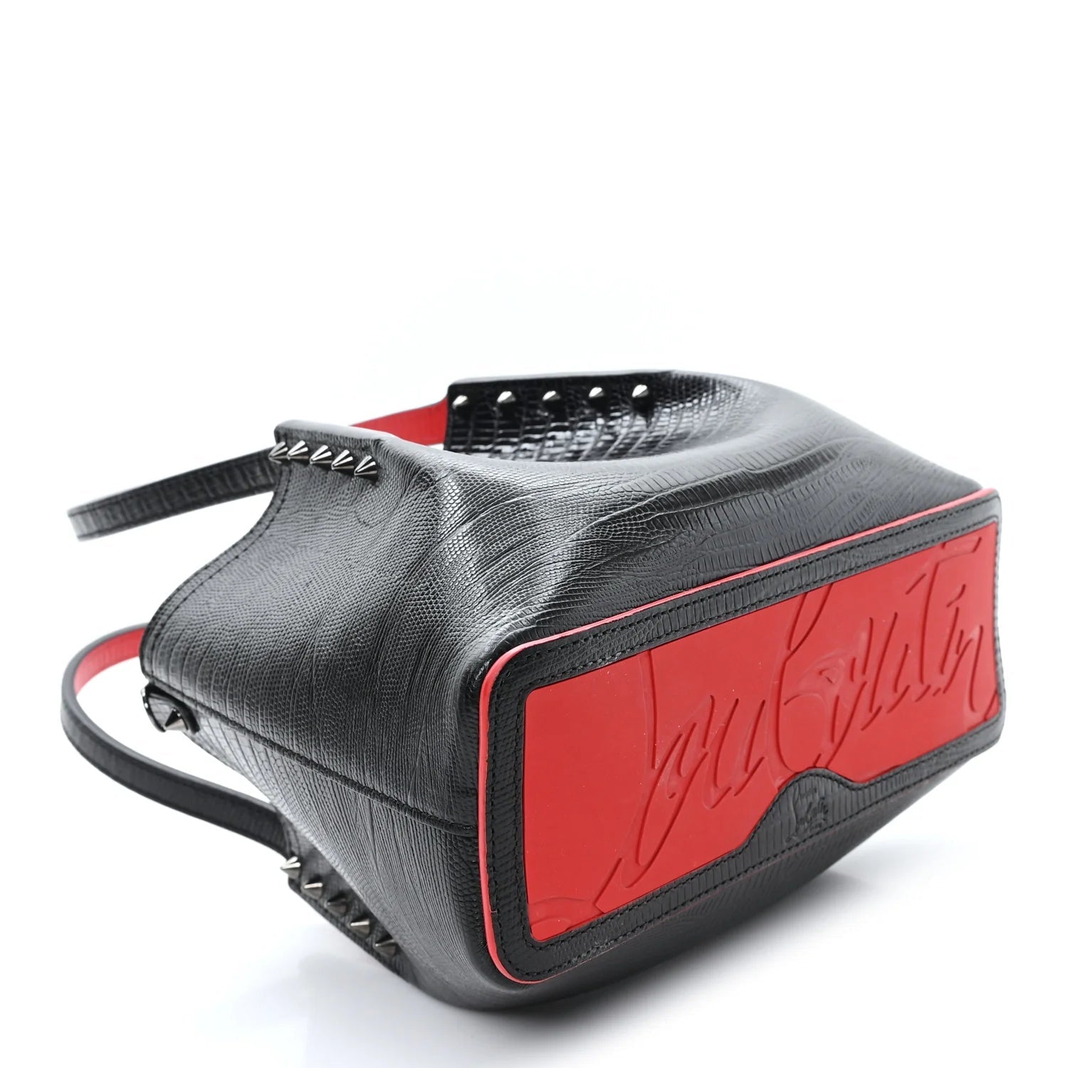 Crocodile Embossed Calfskin Spiked Mini Cabarock Shopper Tote Black