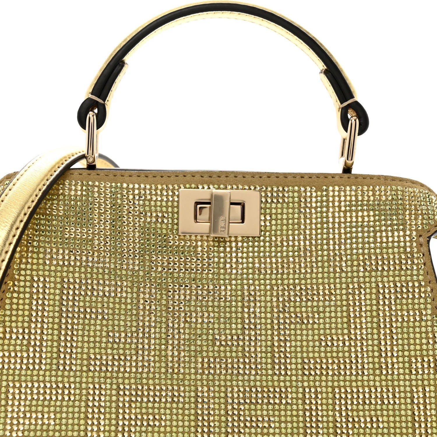 Crystal Vitello Laminato FF Petite Peekaboo I SEE U Satchel Crystal Platinum Light Gold