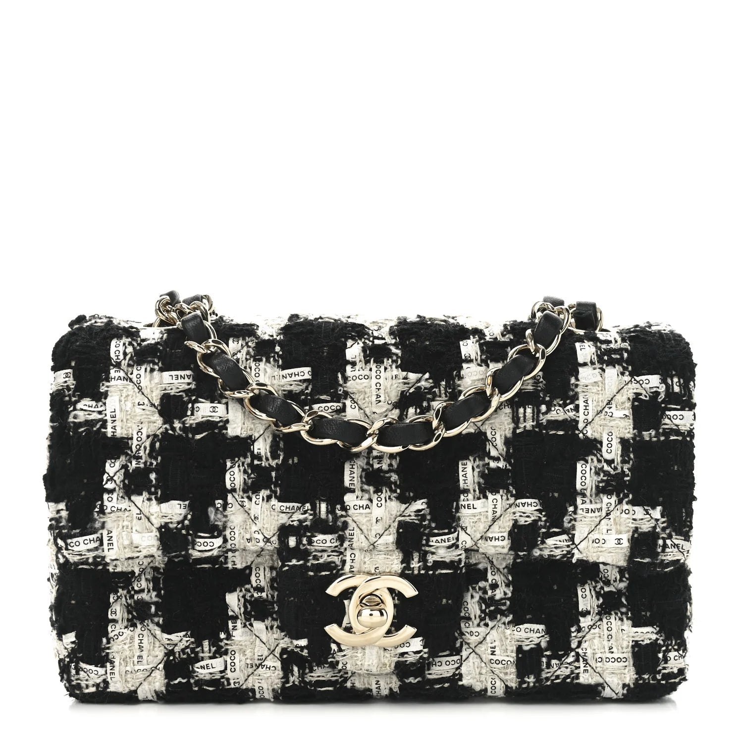 Tweed Quilted Mini Rectangular Flap Black Ecru White