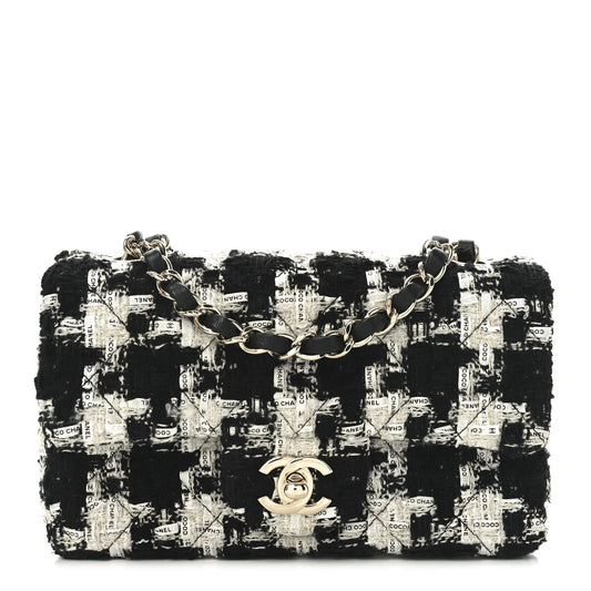 Tweed Quilted Mini Rectangular Flap Black Ecru White
