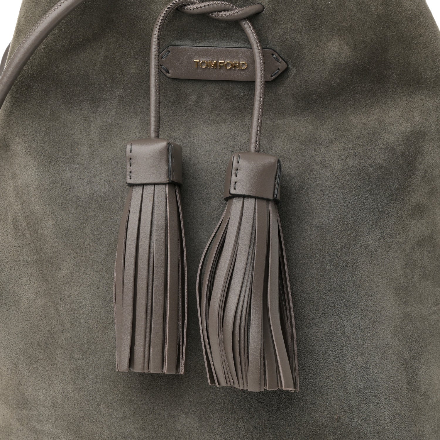 Suede Medium Double Tassel Bucket Bag Graphite