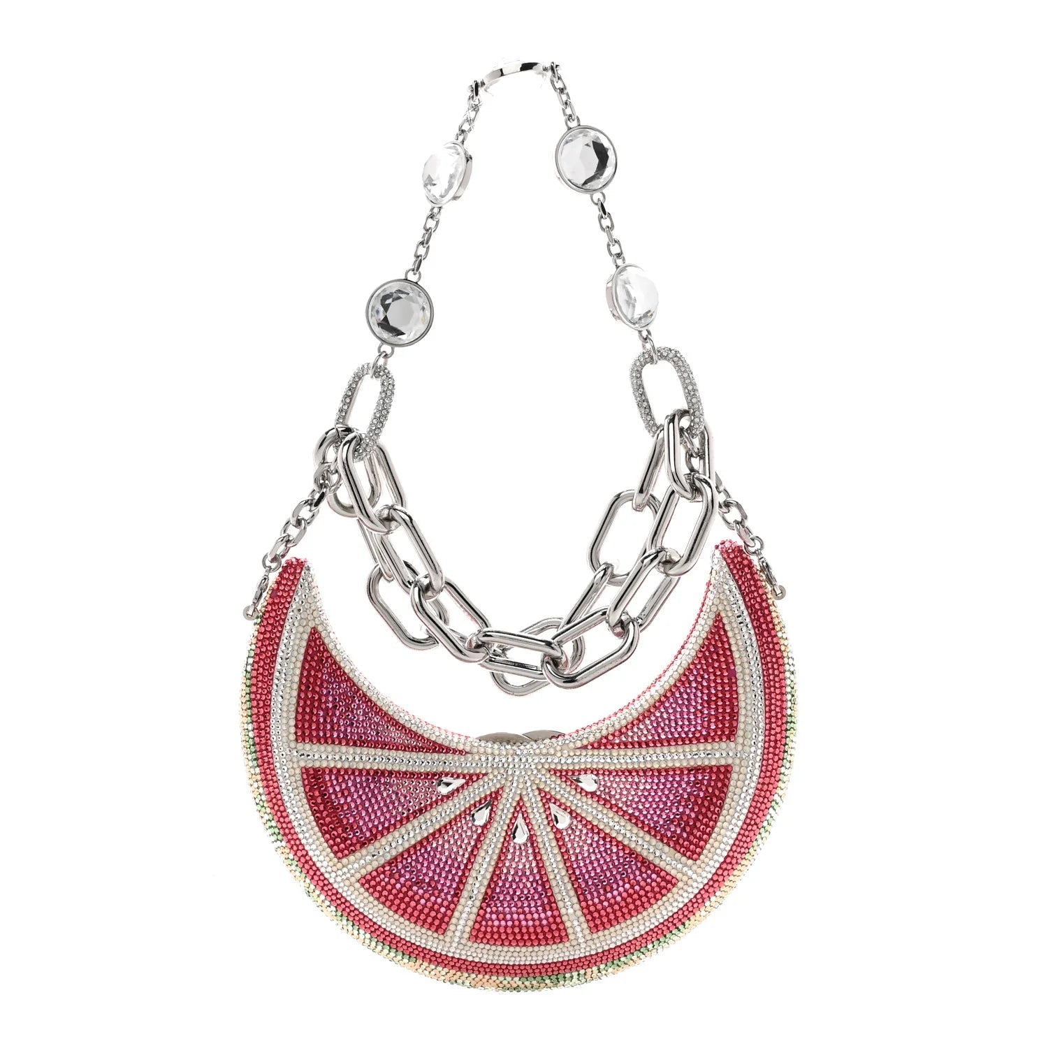 Crystal Lemon Crescent Minaudiere Clutch Clutch Silver Pink Multicolor