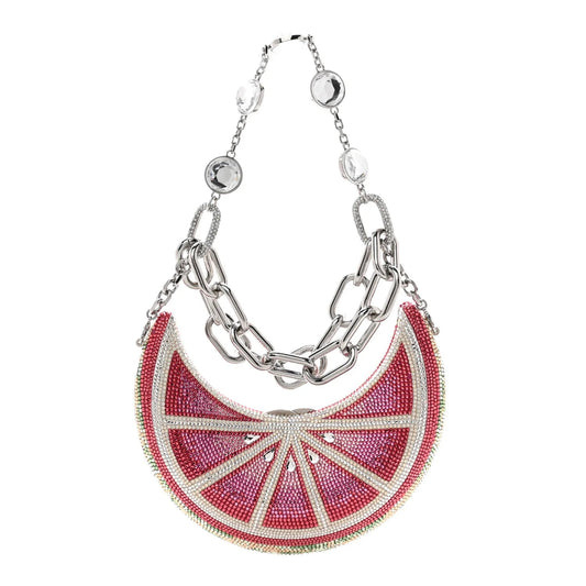 Crystal Lemon Crescent Minaudiere Clutch Clutch Silver Pink Multicolor