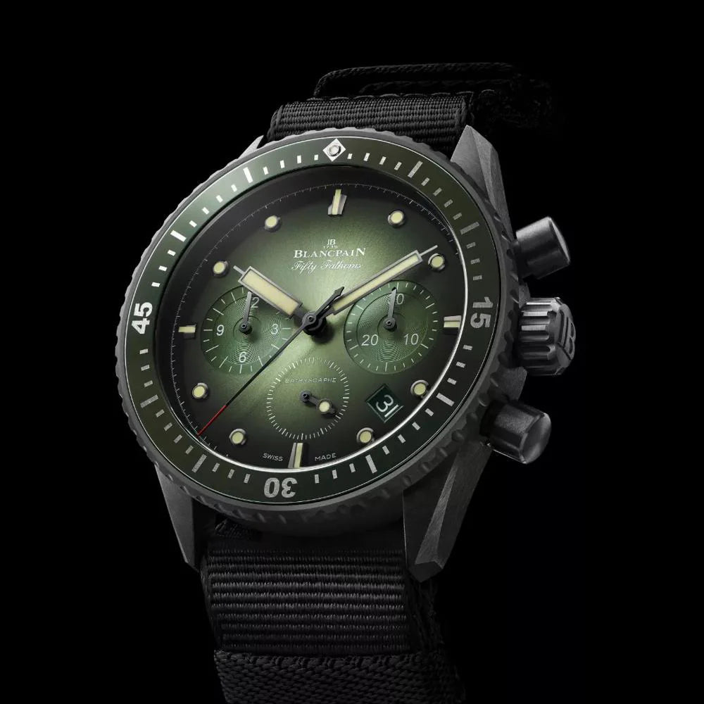 Unworn  Fifty Fathoms Bathyscaphe Chronographe Flyback, Black Ceramic, 43.6Mm, Ref# 5200-0153-NABA, Box and Papers