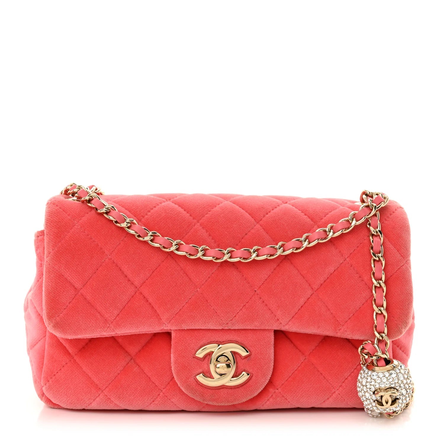 Velvet Quilted Mini Rectangular Pearl Crush Flap Coral
