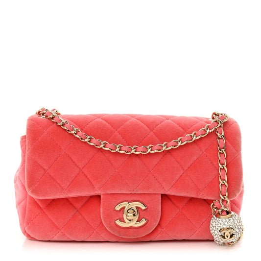 Velvet Quilted Mini Rectangular Pearl Crush Flap Coral