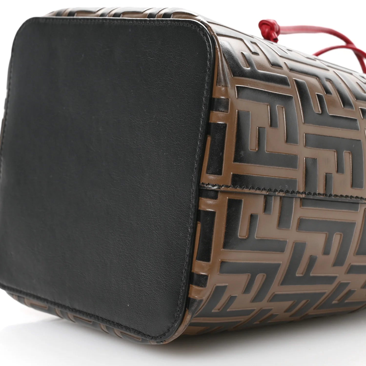 Vitello Grace F Is  Bi-Color FF 1974 Embossed Grande Mon Tresor Bucket Bag Maya Black Fragola