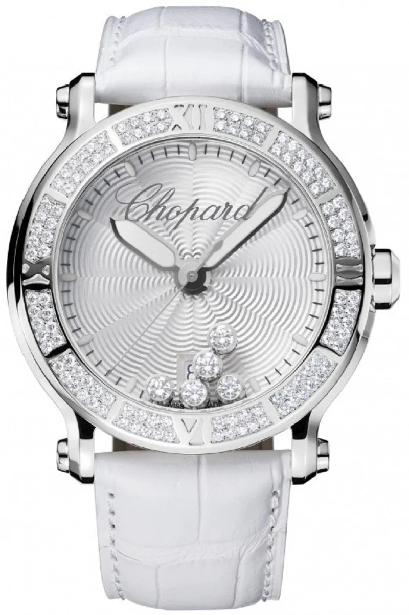 Unworn  Happy Sport XL, Stainless Steel and Diamonds, 5 Floating Diamonds, 42Mm, Ref# 288525-3003, Box and Papers
